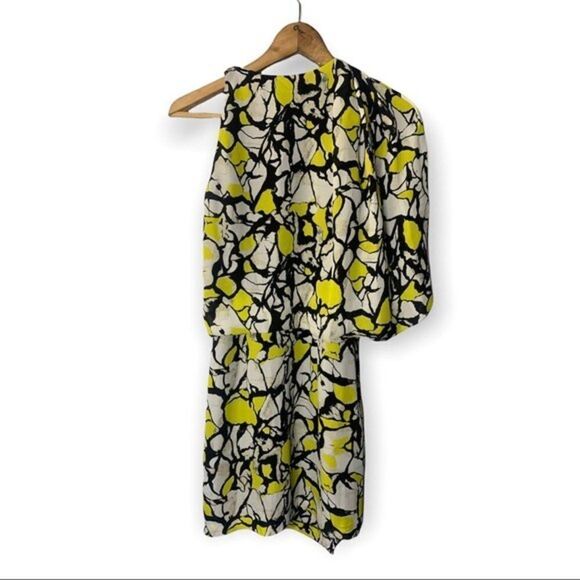 Robert Rodriguez Womens Dress Size 2 Silk One Shoulder Black & Yellow Abstract - Picture 2 of 11